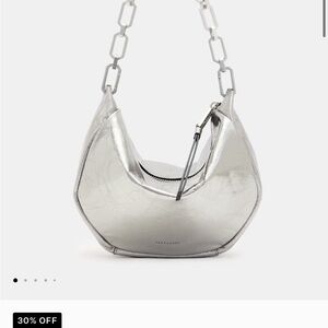 All Saints Silver Hobo Bag with Chunky Chain Strap